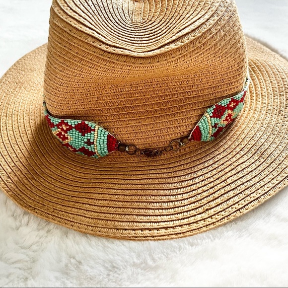 OLIVE & PIQUE AZTEC BEAD WRAPPED HAT Southwest Boho Bohemian Trendy Rodeo - Picture 4 of 8